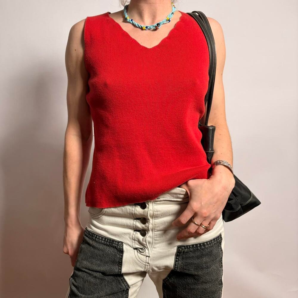 Pierre Cardin 100% Cotton V-Neck Knit Tank - Size Small